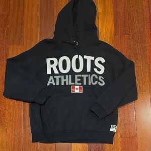Roots Athletics Black Hoodie with Canadian Flag Unisex (Men's XS, Women's S)